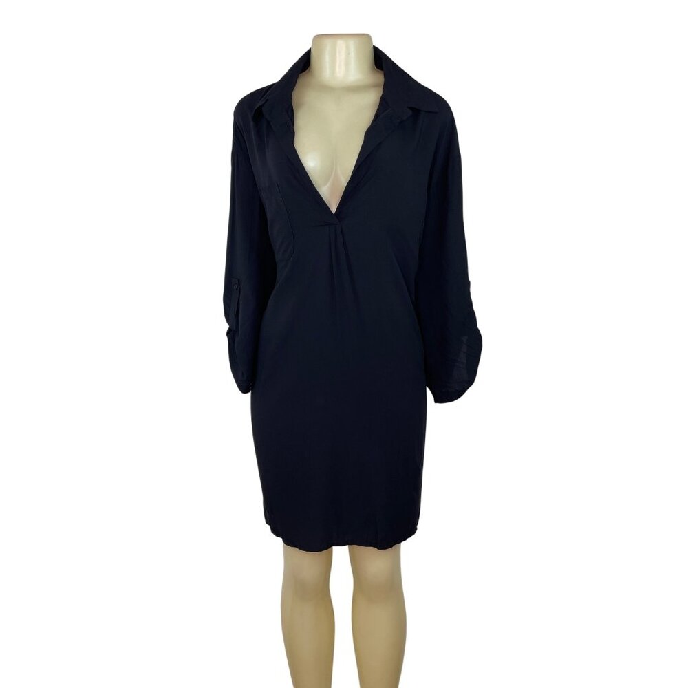 Ekouaer Loose-Fit Deep V-Neck Black Dress With Roll-Up Sleeves Size XXXL - New